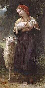  1873 Oil Painting - The Shepherdess 1873 Realism William Adolphe Bouguereau